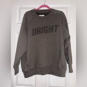 Aerie Sweater Womens Small Green Olive Oversized Crew Neck Bright Stars Casual